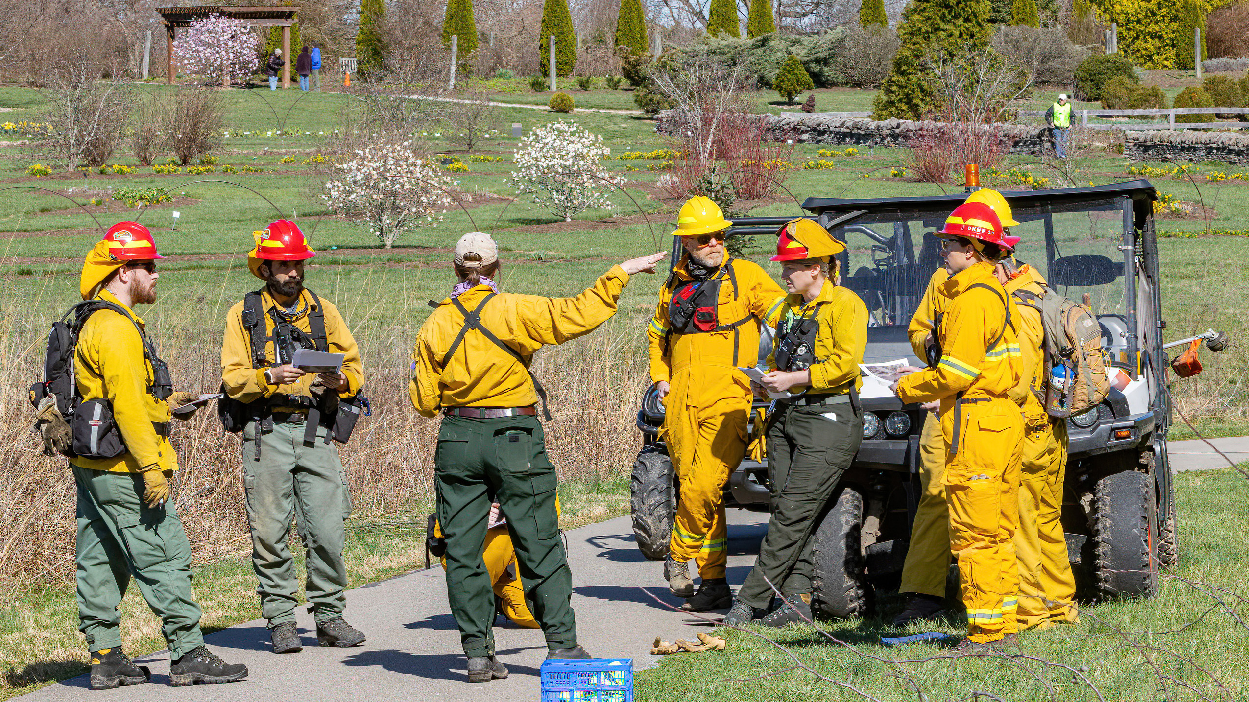 Team coordinating the prescribed fire at The Arboretum. Photo by Ward Ransdell.