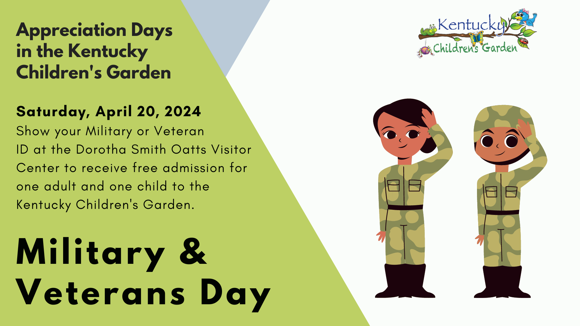 Graphic for Military/Vet Appreciation Day in the Kentucky Children's Garden