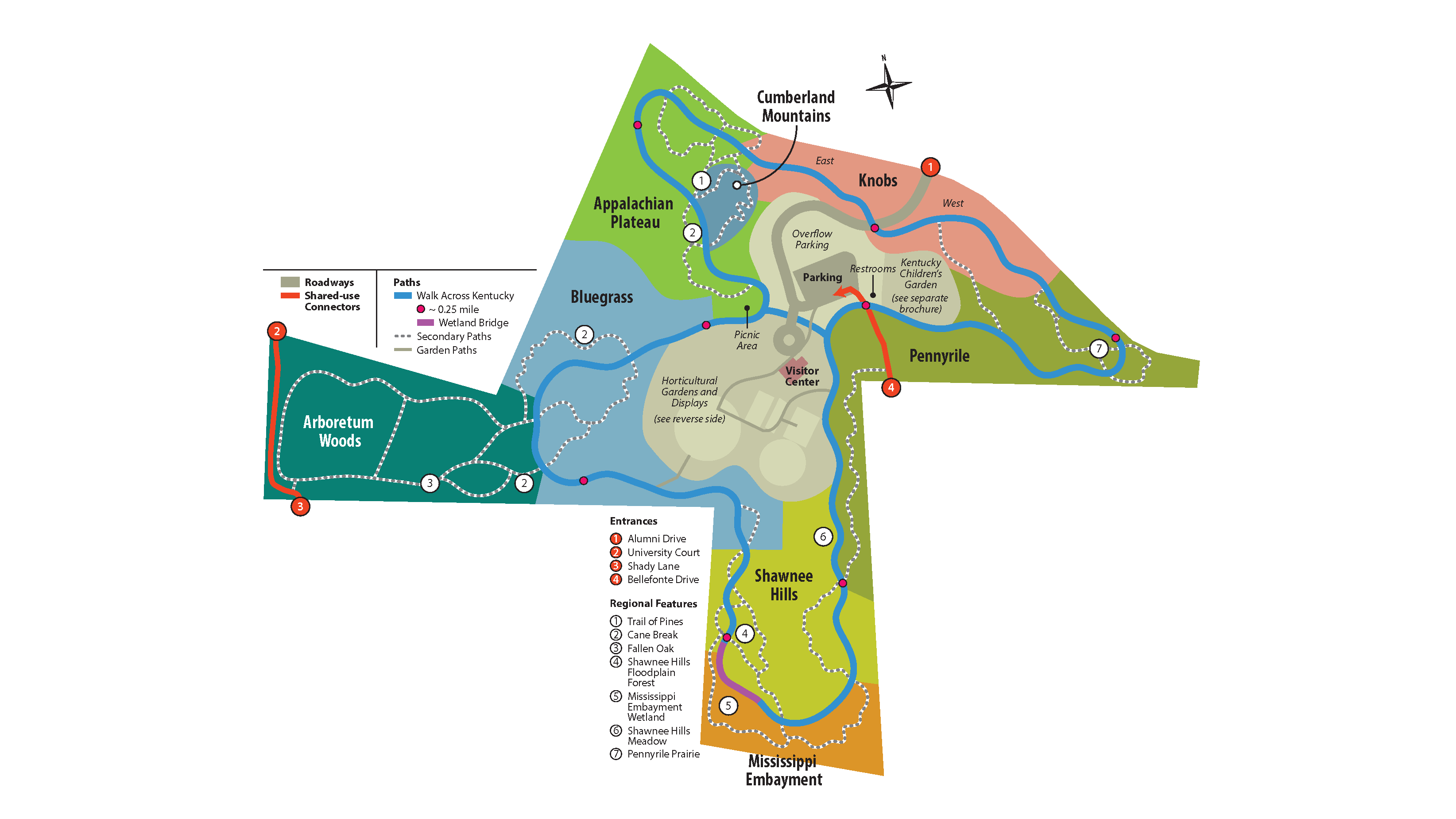 A map of the Walk Across Kentucky regions