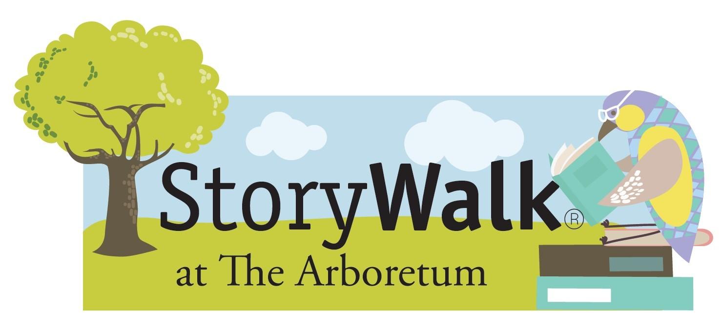 StoryWalk at The Arboretum logo with a bird reading a book